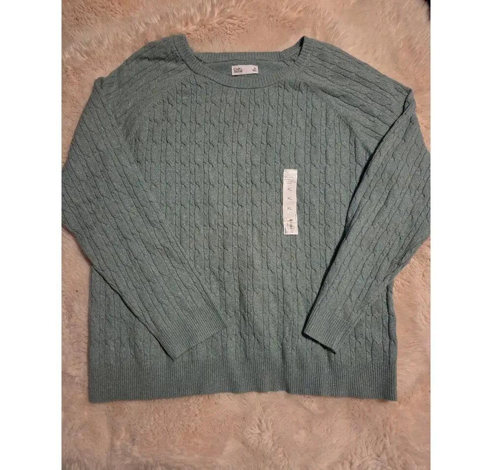 Croft & Barrow The Extra Soft Sweater Light Sage Cable Knit Women's XL New